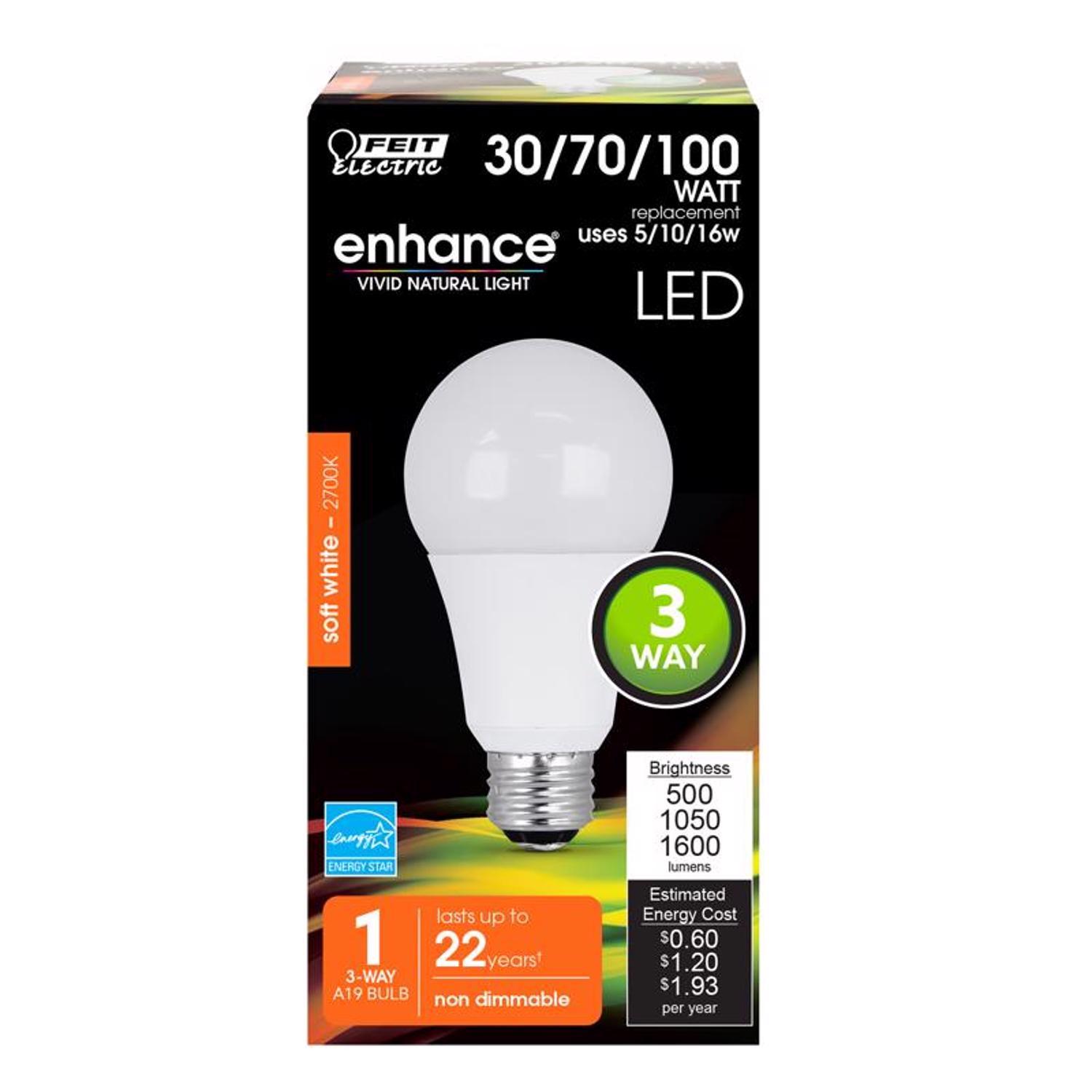 Photos - Light Bulb Feit A19 E26  LED Bulb Soft White 30/70/100 Watt Equivalence 1 pk A30/100/927CA(Medium)