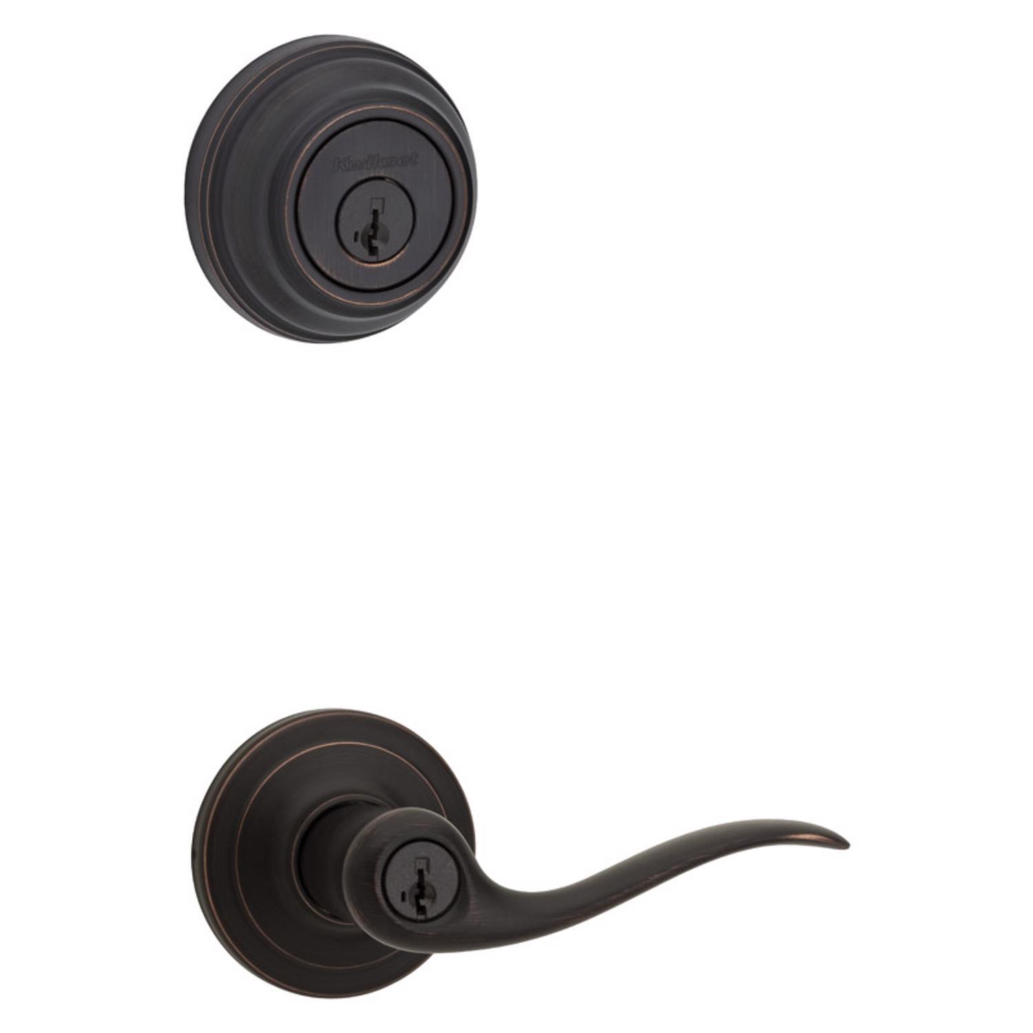 kwikset smartkey tustin venetian bronze entry lever and deadbolt set kw1 1-3/4 in.