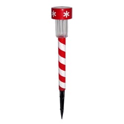 Alpine LED Cool White Solar Powered Lighted Candy Cane Stake 14 in. Pathway Decor