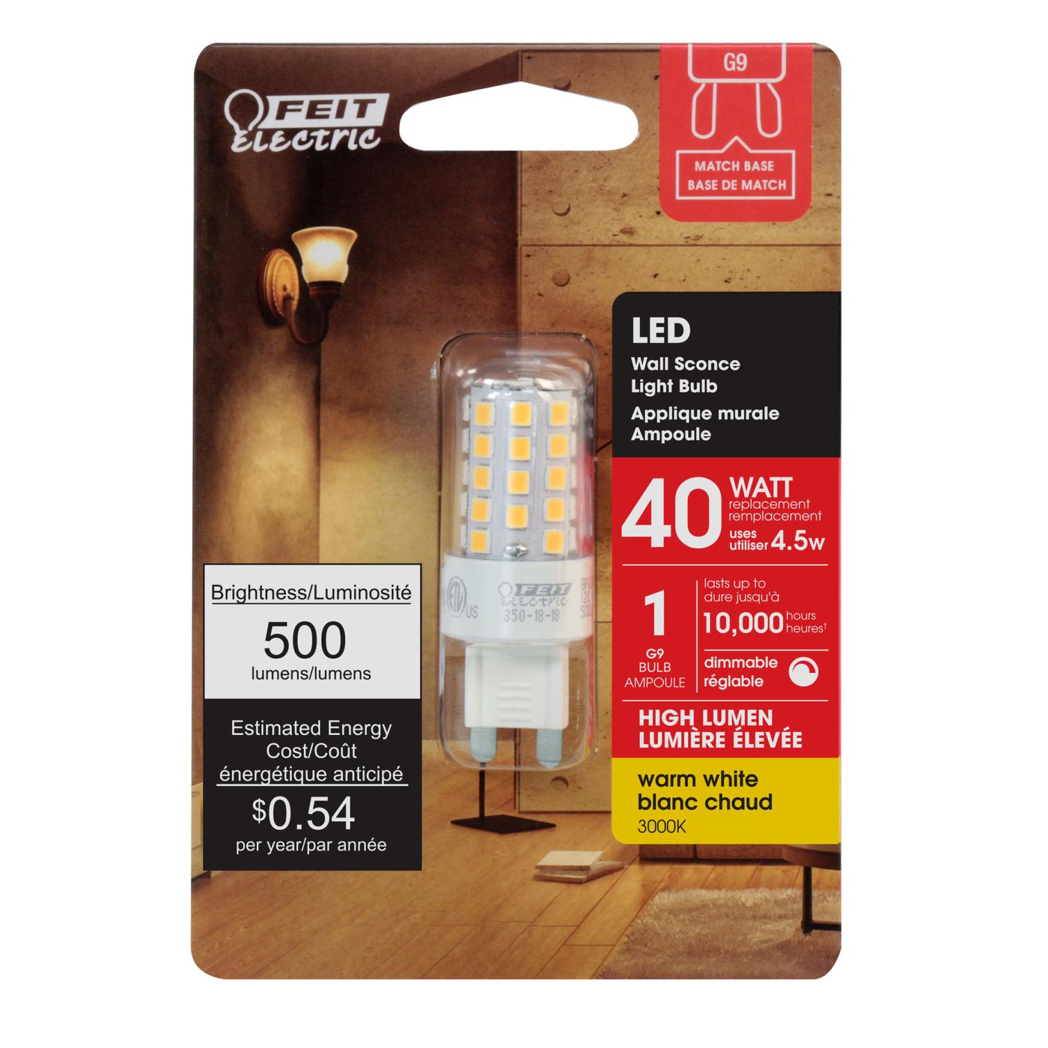 Feit Electric G9 Bi-Pin LED Bulb Warm White 40 Watt Equivalence 1 Pk ...