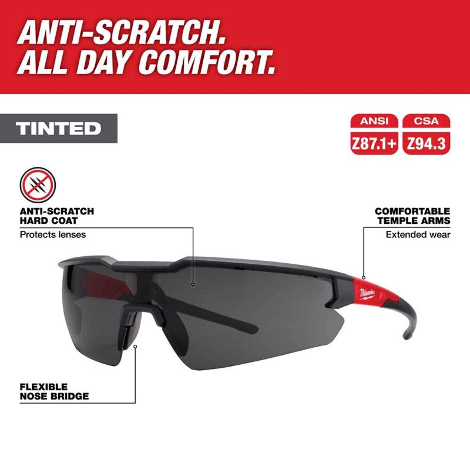 Milwaukee Tool Safety Glasses with Anti-Scratch and Fog-Free Tinted Lenses