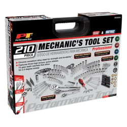 Performance Tool 1/4 and 3/8 in. drive Metric and SAE Mechanic's Tool Set 210 pc