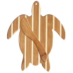 Totally Bamboo 12 in. L X 9 in. W X 1 in. Bamboo Striped Sea Turtle Cutting Board with Spreader
