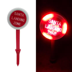 Alpine LED Red/White 15 in. Santa Stop Here Sign Yard Decor