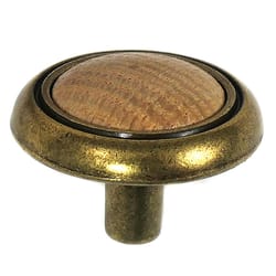 Laurey First Family Round Cabinet Knob 1-1/4 in. D Oak-Light Brass 1 pk