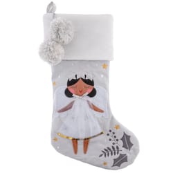Stephen Joseph Angel Black Hair Embroidered Christmas Stocking Polyester 1 pk