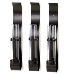 Accent Plus 14.375 in. H X 2.75 in. L Black Wave Trio Glass/Iron Wall Sconces