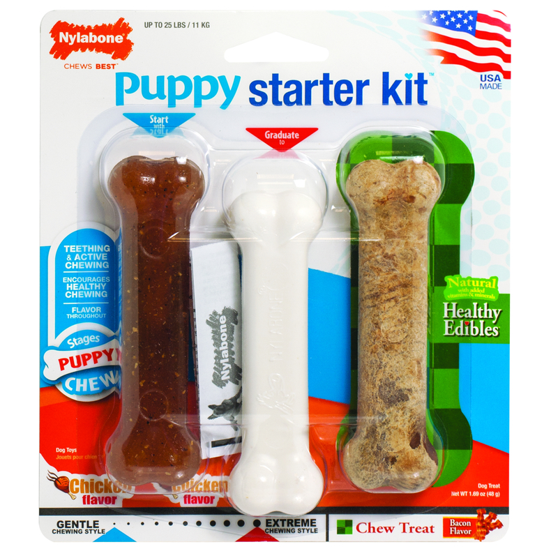 Nylabone Starter Kit Assorted Plastic Bones Chew Dog Toy 1.89 oz 3 pk