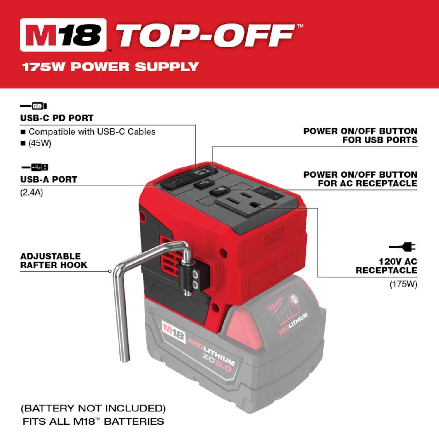 Milwaukee M18 18 Volt Lithium-Ion TOP-OFF 175W Power Source - Town Hardware  & General Store