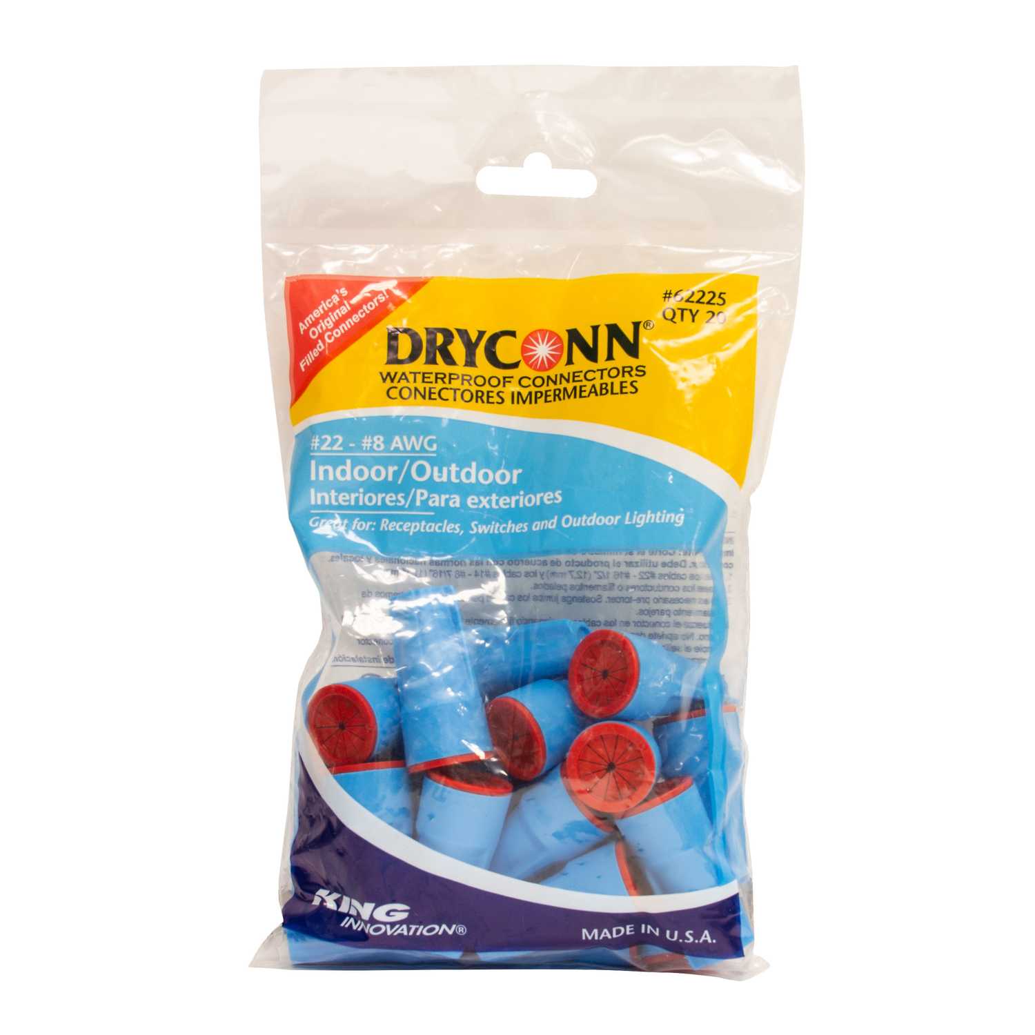 King Innovation DryConn Insulated Waterproof Wire Connector Aqua/Red 20