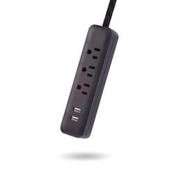 Globe Electric Designer 6 ft. L 3 outlets Power Strip with USB Ports Black 300 J