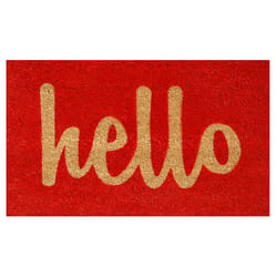 Home & More 1.42 W X 2.42 L Red Hello Script Coir Door Mat