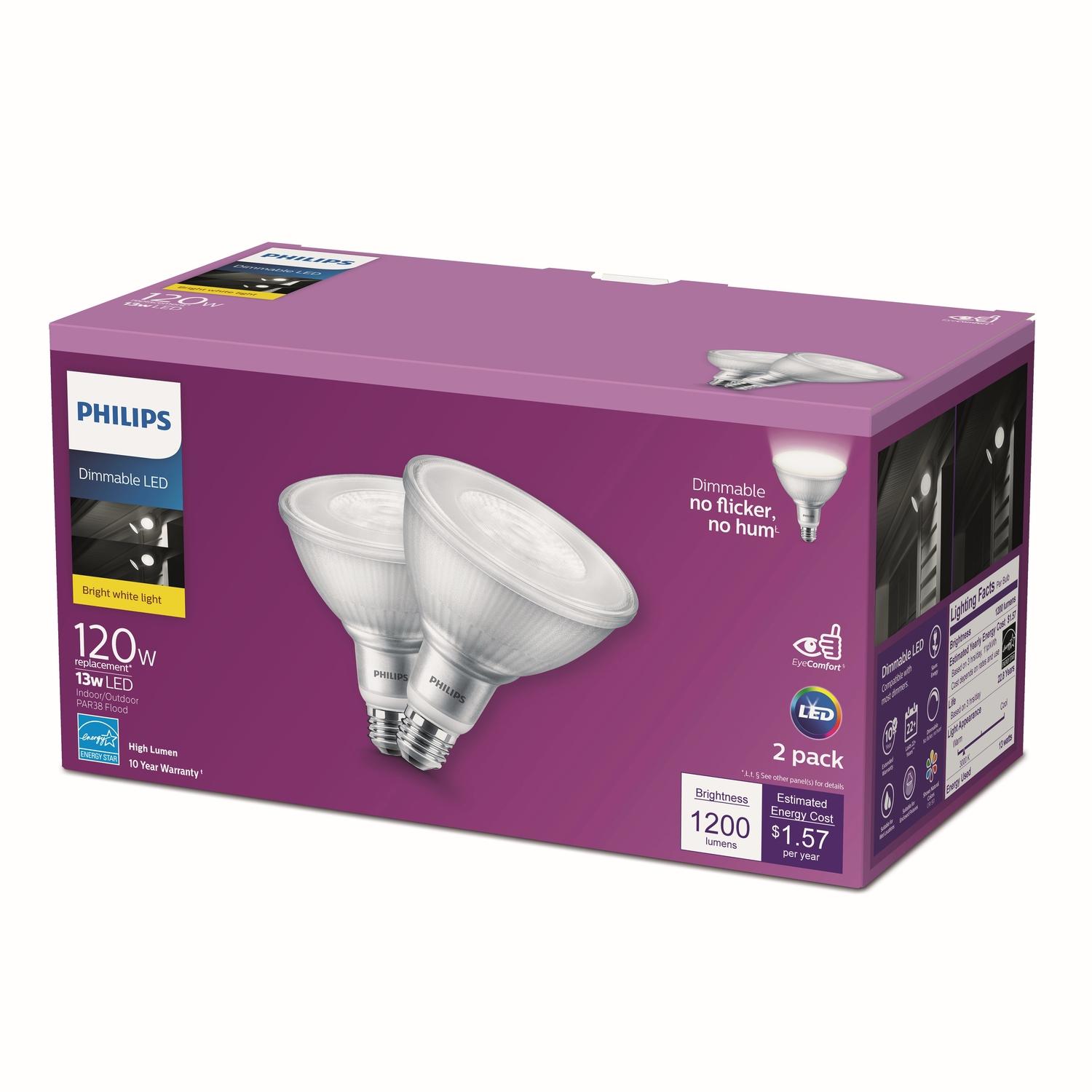 Philips PAR 38 E26 (Medium) LED Floodlight Bulb Bright White 120 Watt  Equivalence 2 pk - Ace Hardware