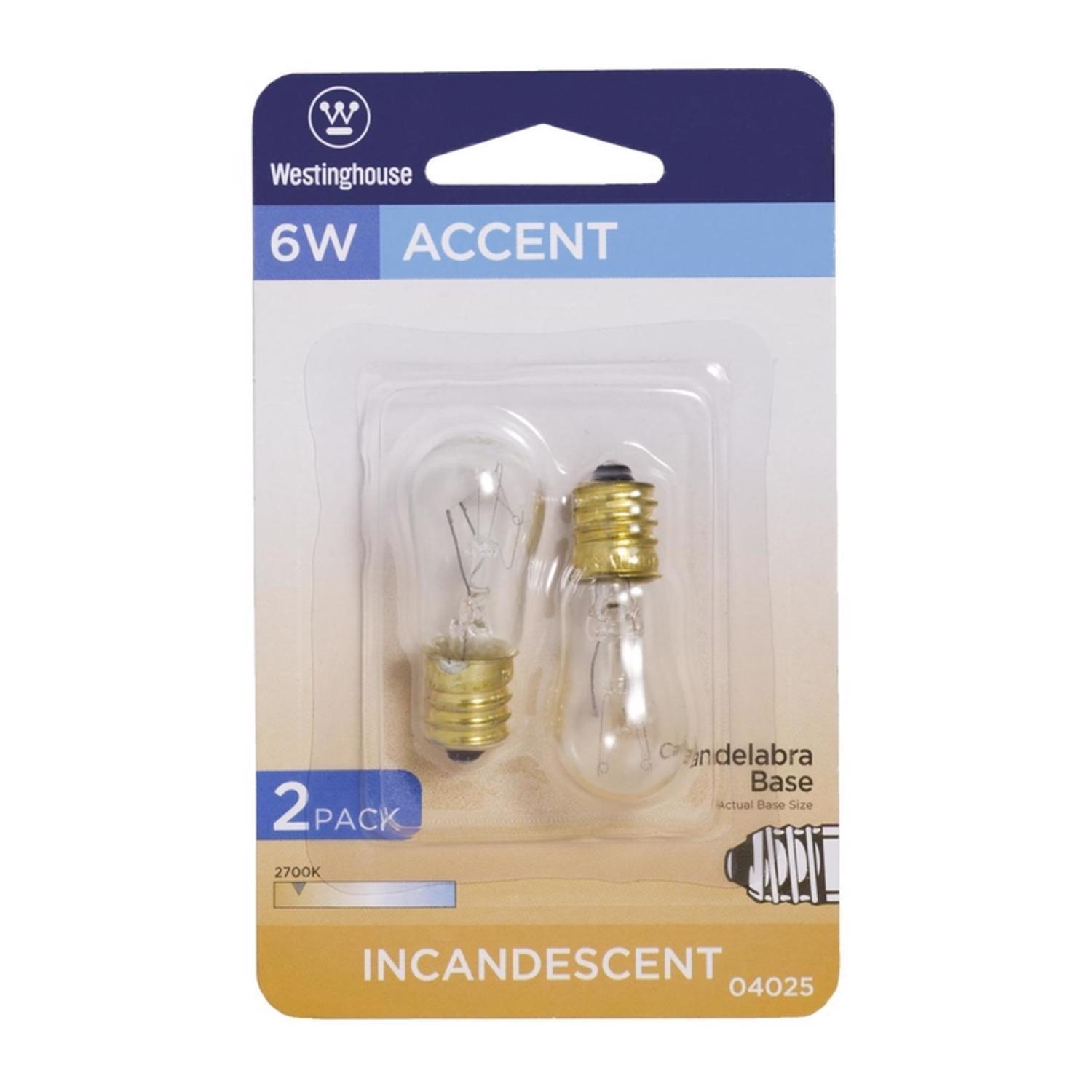 Westinghouse 6 W S6 Specialty Incandescent Bulb E12 Candelabra White 2 pk Mfr 04025 Ace Hardware