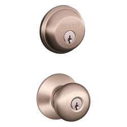 Schlage Plymouth Satin Nickel Deadbolt and Entry Door Knob 1-3/4 in.