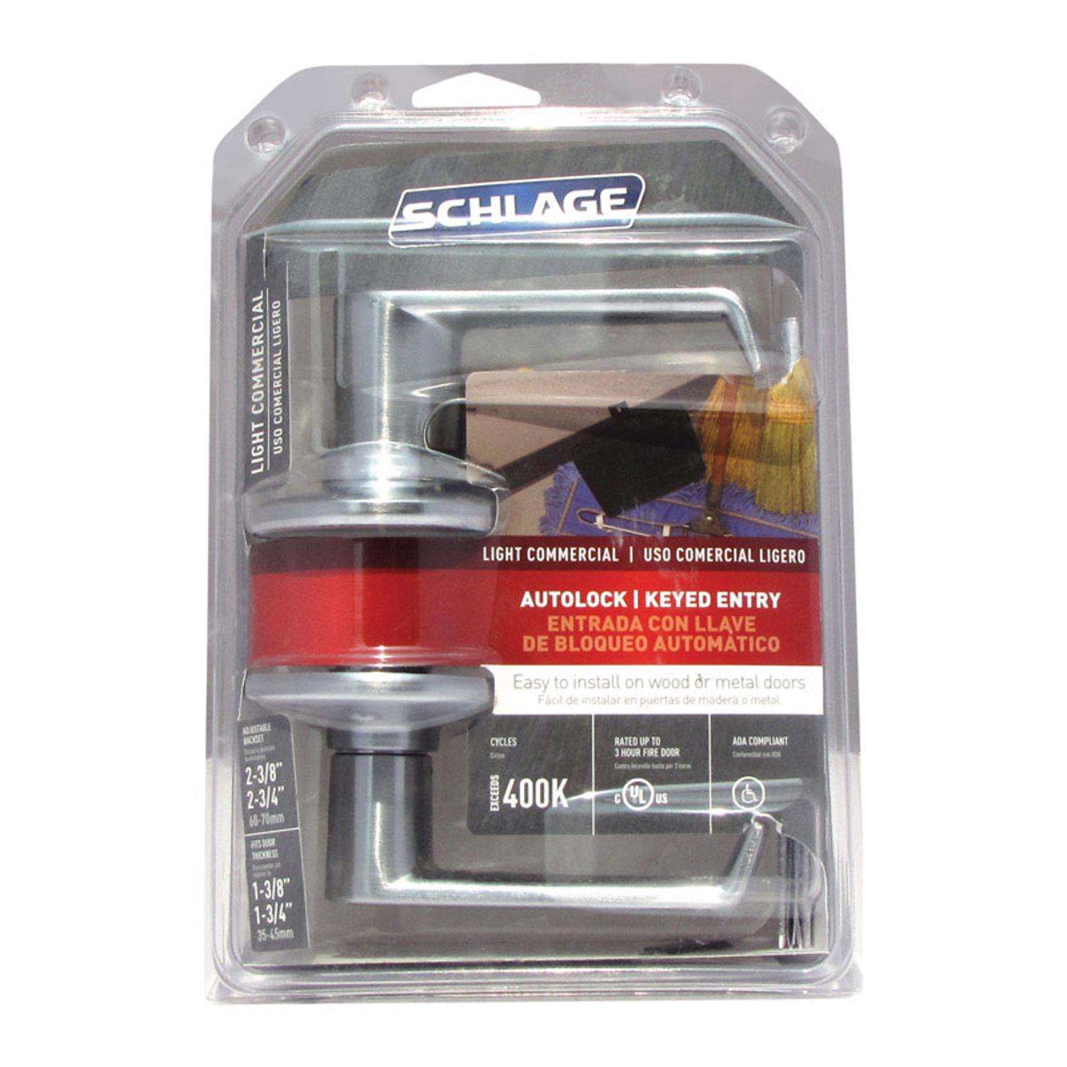 Schlage Elan Satin Chrome Storeroom Lockset ANSI Grade 2 1-3/4 in.