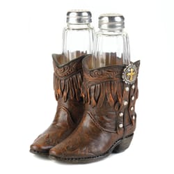 Accent Plus Brown Glass/Polyresin Cowboy Boots Salt and Pepper Set 4 pc