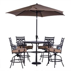 Hanover Montclair 5 pc Dark Brown Steel Swivel High Dining Set Tan