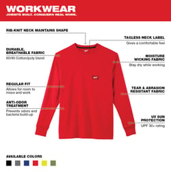 MILWAUKEE XL Long Sleeve Unisex Crew Neck Red Heavy Duty Shirt