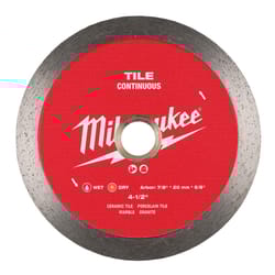 Milwaukee 4-1/2 in. D X 7/8-5/8 in. Continuous Tile Diamond Diamond Saw Blade 1 pk