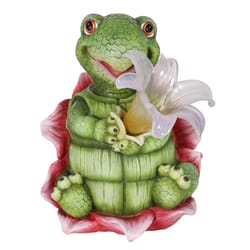 Exhart Multicolored Resin 8.5 in. H Turtle with LED Flower Statue