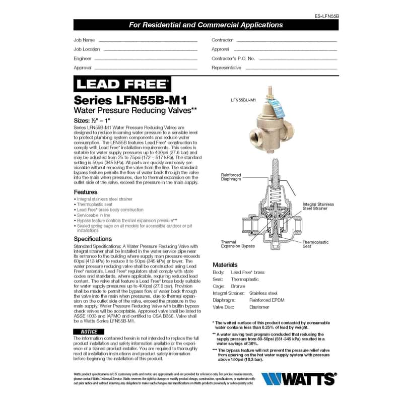 Watts 3/4 in. FNPT Brass Water Pressure Reducing Valve 3/4 in