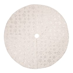 Glitzhome White White Plush with Snowflake Christmas Tree Skirt 0.5 in.