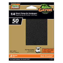 Gator PowerPlus 5-1/2 in. L X 4-1/2 in. W 50 Grit Zirconium Oxide 1/4 Sheet Sandpaper 4 pk