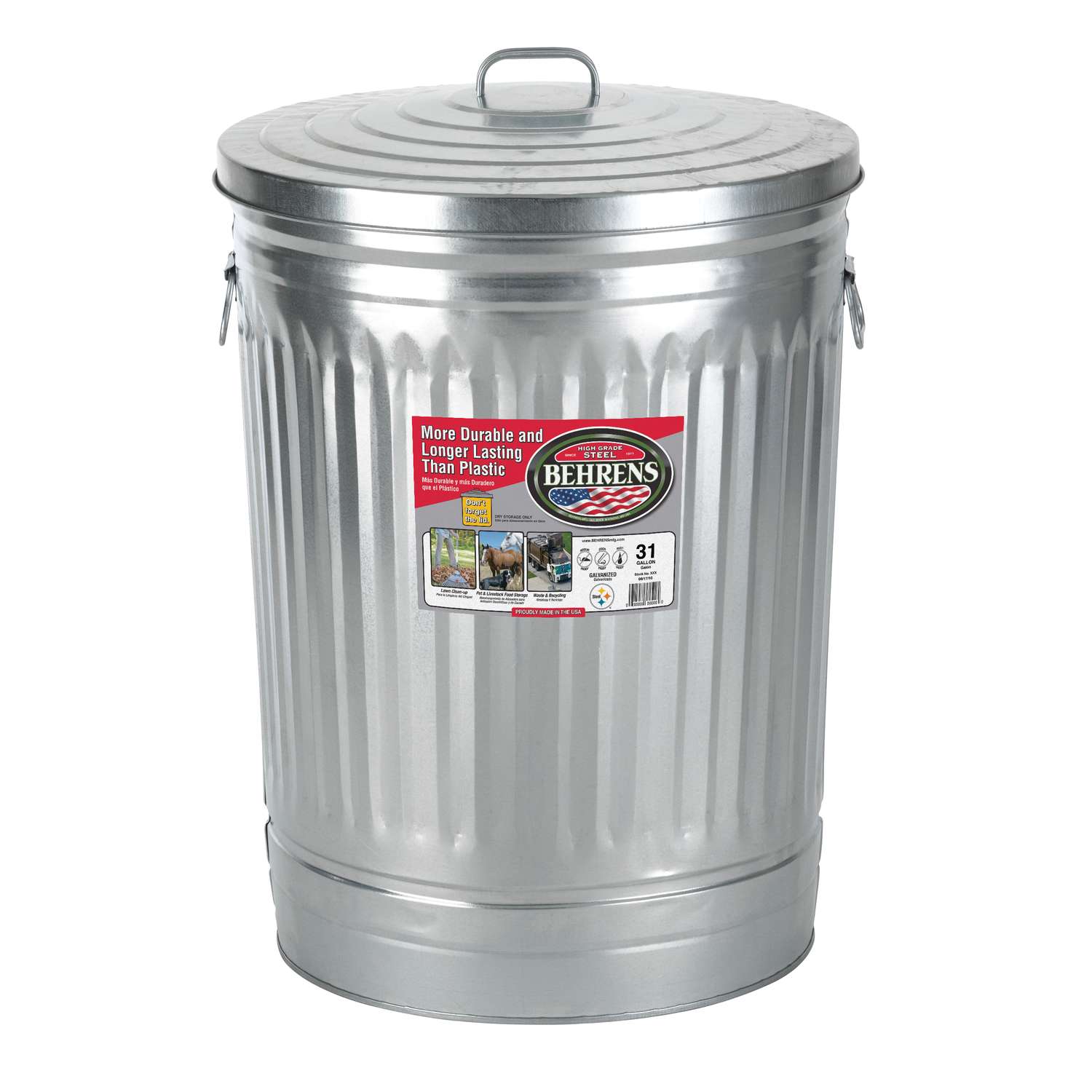 Behrens 31 gal. Galvanized Steel Garbage Can Lid Included ...