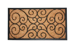 J & M Home Fashions 30 in. W X 18 in. L Black/Natural Scroll Coir/Rubber Floor Mat