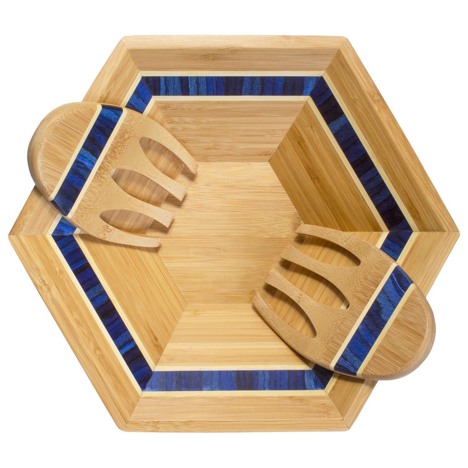 Totally Bamboo Baltique Malta Blue/Natural Bamboo Bowl w/Salad Hands Set Sansujyuku sansujyuku.com