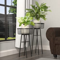 Panacea 24 in. H Black Steel Wire Basket Plant Stand