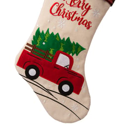 Glitzhome Multicolored Red Truck Christmas Stocking 1.1 in.