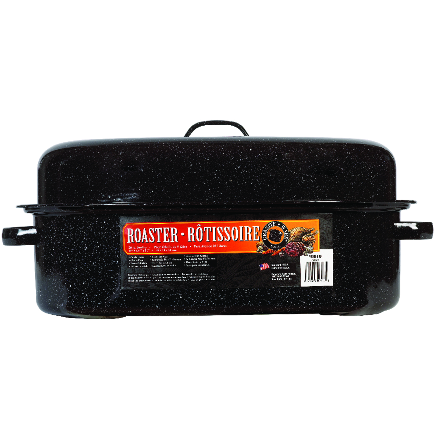 Granite Ware Oval Roaster 19 inch with Lid (Speckled Black) - Enamelware  roasting pan. Home or on the Grill. Great Grilling, Boiling, Baking or