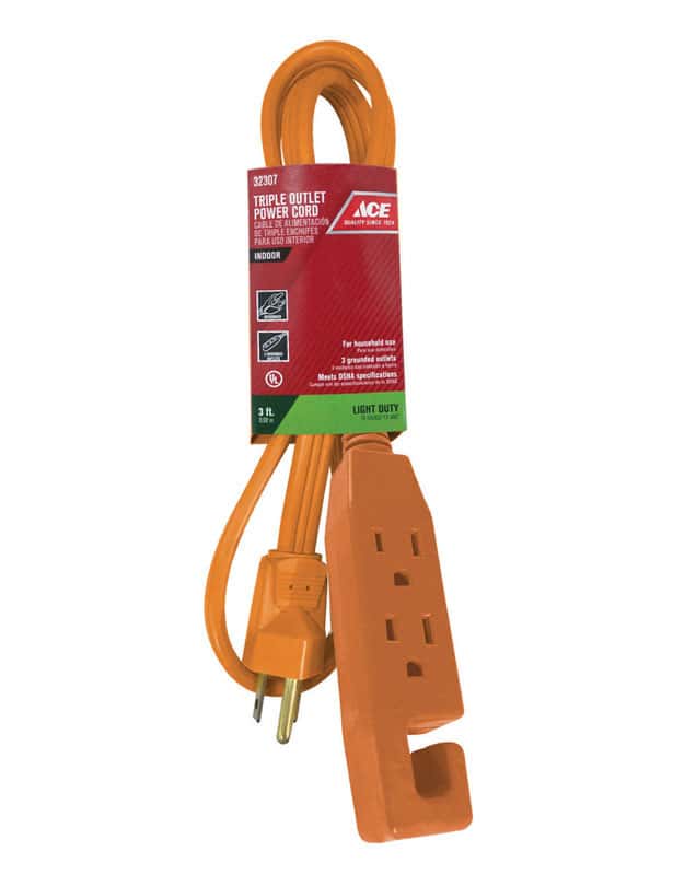 Ace Indoor 3 ft. L Orange Triple Outlet Cord 16/3 SPT2 Ace Hardware