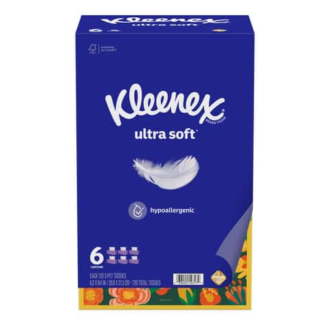 Kleenex Ultra Soft Facial Tissues, 4 Flat Boxes, 120 White Tissues