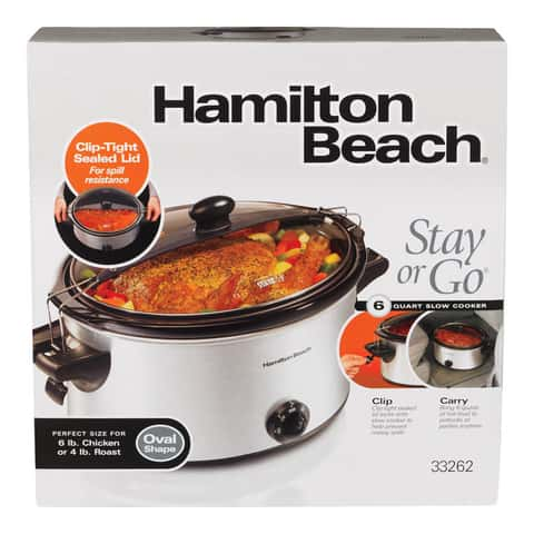 Hamilton Beach Stay or Go Portable 6-Quart Slow Cooker With Lid Lock,  Dishwasher-Safe Crock, Silver (33262)