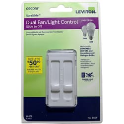 Leviton Decora SureSlide White Fan/LED Dimmer Slide Switch 1 pack