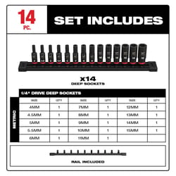 Milwaukee Shockwave 1/4 in. drive Metric 6 Point Impact Rated Deep Socket Set 14 pc