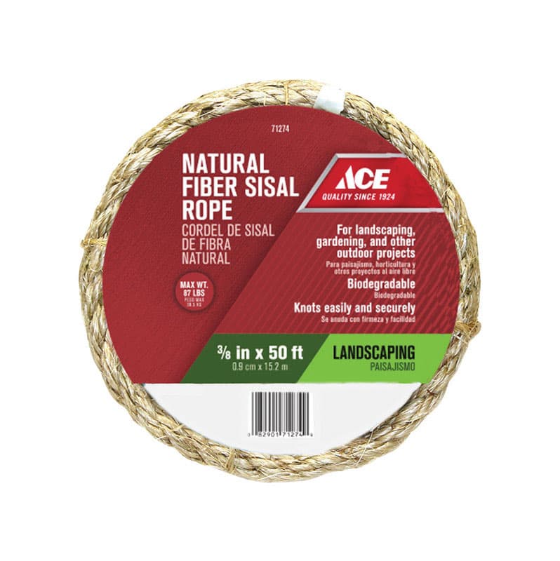 Ace 1/4 in. D X 50 ft. L Natural Twisted Sisal Rope Ace 1/4 in. D X 50 ft. L Natural Twisted Sisal Rope
