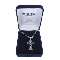 Montana Silversmiths Men's Barbed Wire Cross Silver Necklace Stainless Steel Water Resistant