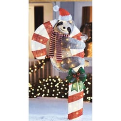 Sienna LED Warm White 4 ft. Sloth with Candy Cane Yard Decor