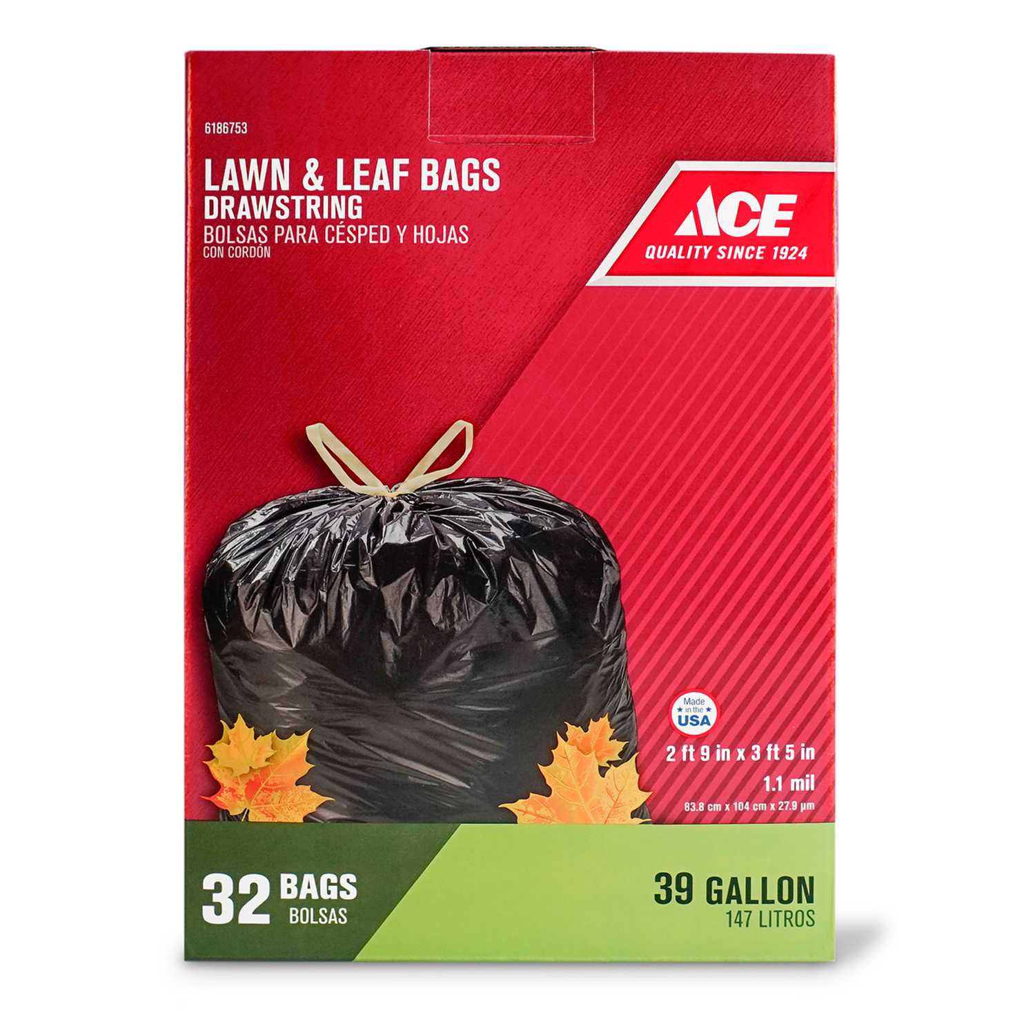 Ace 39 gal. Lawn and Leaf Bags Drawstring 32 pk Ace Hardware