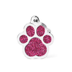 MyFamily Shine Pink Glitter Paw Metal Pet Tags Large