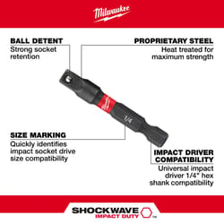 Milwaukee Shockwave Square 1/4 in. X 2 in. L Screwdriver Socket Adapter Steel 1 pc