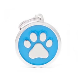 MyFamily Classic Light Blue/White Paw Metal Pet Tags Large