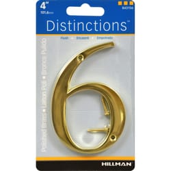 Hillman Distinctions 4 in. Gold Zinc Die-Cast Screw-On Number 6 1 pc