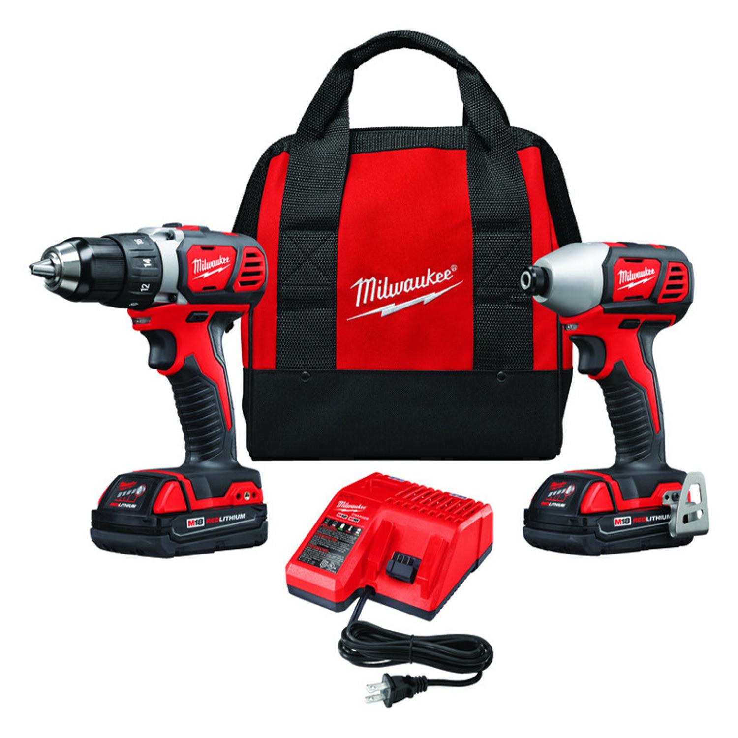 Milwaukee M18 Cordless Brushed Drill Driver and Impact Driver Kit 18V Mfr 2691 22 Ace Hardware