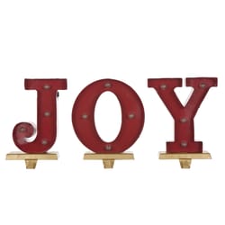 Glitzhome LED Brown/Red Christmas Joy Stocking Holder 8.46 in.