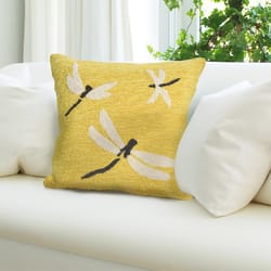 Liora Manne Frontporch Yellow Dragonfly Polyester Throw Pillow 18 in. H X 2 in. W X 18 in. L